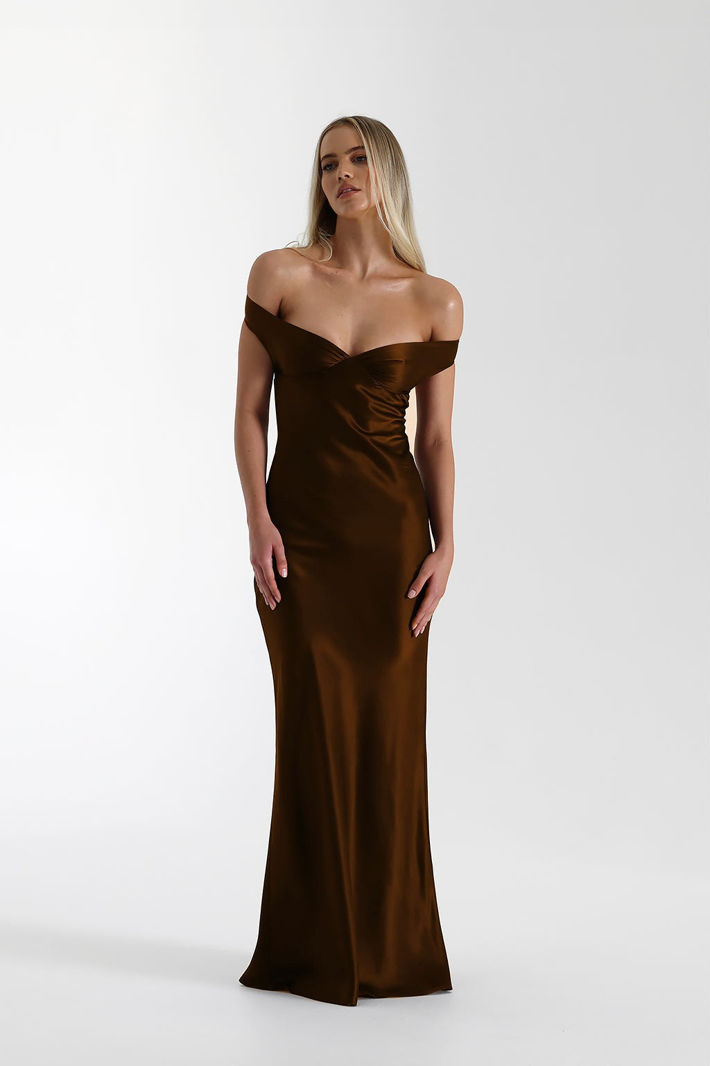 Vintage Satin Mermaid Off Shoulder Maxi Dress
