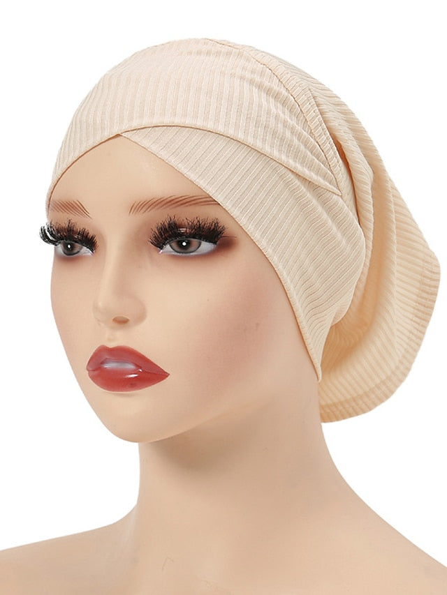 Simple Turban Cap Muslim Hijab Women Head Scarves Islamic Underscarf Bonnet Headscarf Stretch Jersey Cap Solid Color Muslim Turban Hats for Women