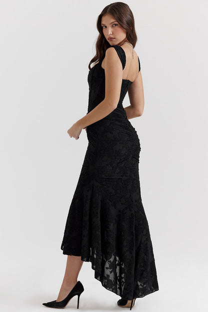 rose black floral maxi dress