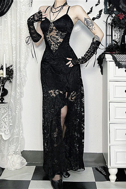 Lace Slit Cami Maxi Dress