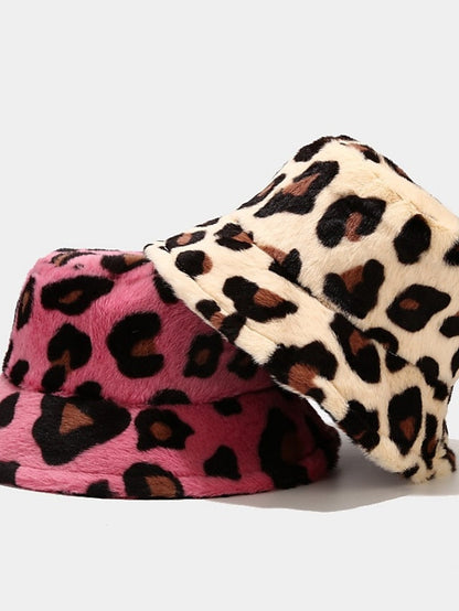 New Winter Bucket Hats Fluffy Fur Men Women Panama Hat Fashion Warm Fisherman Cap Multi Color Leopard Printed Hat for Women