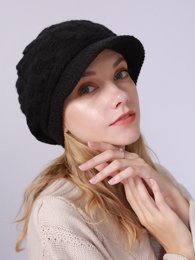 Warm Knitting Beret Hat Winter Women Solid Cap Outdoor Windproof Ear Protection Skiing Hiking Girls Caps for Women