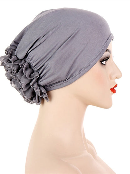 Woman Big Flower India Hat Beanie Turban Hair Accessories Elastic Cloth Hair Bands Hat Chemo Beanie Ladies Muslim Solid Hair Loss Cap for Women