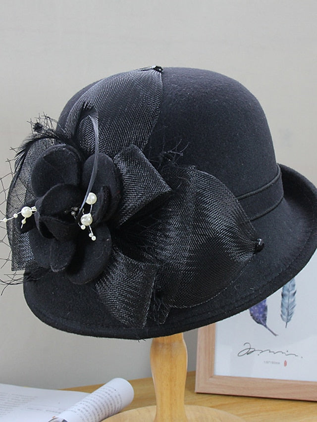 Party Hat Party Wedding Special Occasion Flower Flower Wine Camel Hat Black Gray Fall Winter Spring for Women