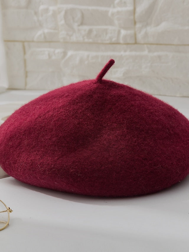 Hat Beret Hat Black Pink Wine Outdoor Street Dailywear Fleece Pure Color Warm Breathable for Women