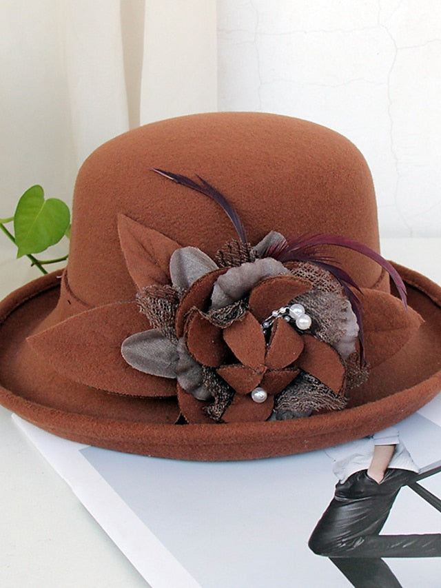 Party Hat Party Wedding Special Occasion Flower Flower Wine Black Hat Yellow Fall Winter Spring Holiday for Women