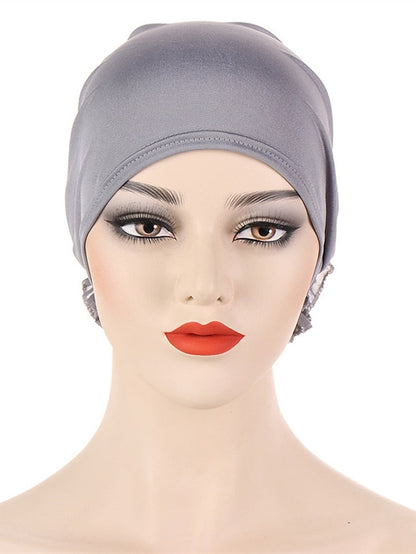 Woman Big Flower India Hat Beanie Turban Hair Accessories Elastic Cloth Hair Bands Hat Chemo Beanie Ladies Muslim Solid Hair Loss Cap for Women