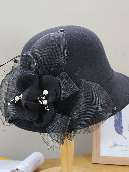 Party Hat Party Wedding Special Occasion Flower Flower Camel Black Hat White Gray Fall Winter Spring for Women