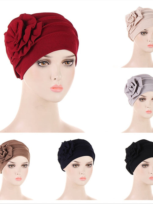 Hats Spring Summer Flower Beanie Hat Muslim Stretch Turban Hat Hair Care Headwear Hijib Cap for Women