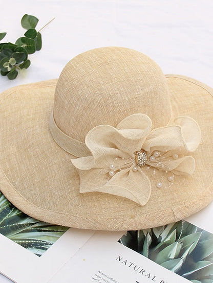 Party Hat Party Wedding Street Bowknot Flower Yellow Gray Hat Pink Khaki Fall Summer Sun Hat for Women