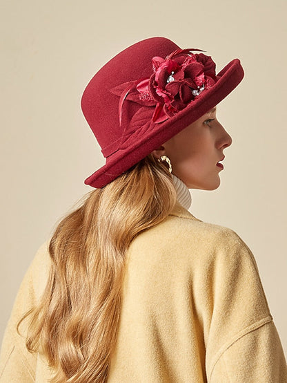 Party Hat Party Wedding Special Occasion Flower Flower Wine Black Hat Yellow Fall Winter Spring Holiday for Women