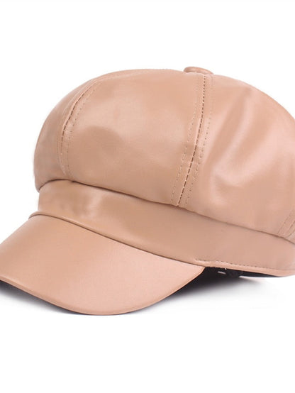 PU Beret Spring Autumn Winter Black Newsboy British Vintage Street Painter's Hat Wine Red Hat Simple Style Berets Octagonal Hat for Women