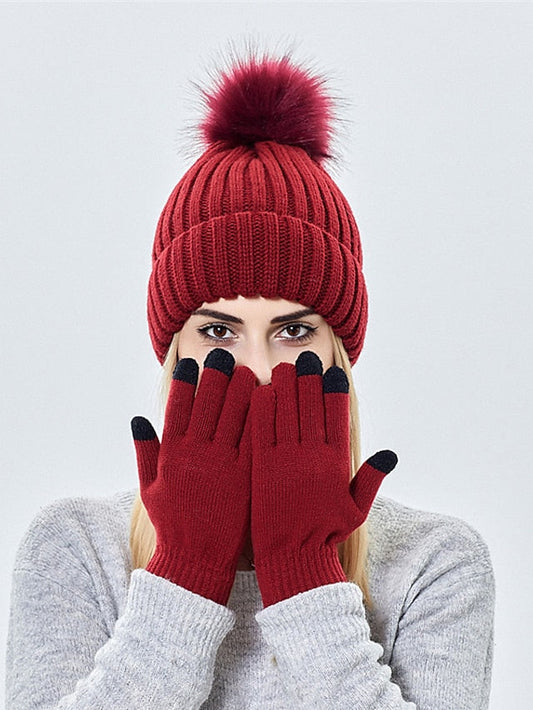 Hat Beanie / Slouchy Black Wine Light Gray Outdoor Home Daily Knit Pure Color Portable Windproof Comfort for Women
