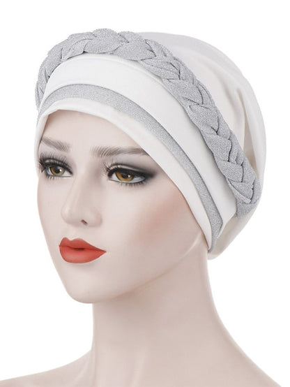 India Muslim Women Hijab Hat Two Color Splicing Cap Braid Turban Headscarf Islamic Head Wrap Lady Beanie Bonnet Hair Loss Cover for Women
