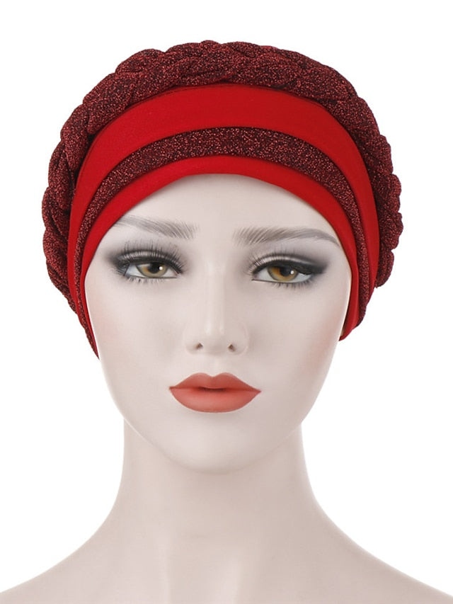 India Muslim Women Hijab Hat Two Color Splicing Cap Braid Turban Headscarf Islamic Head Wrap Lady Beanie Bonnet Hair Loss Cover for Women