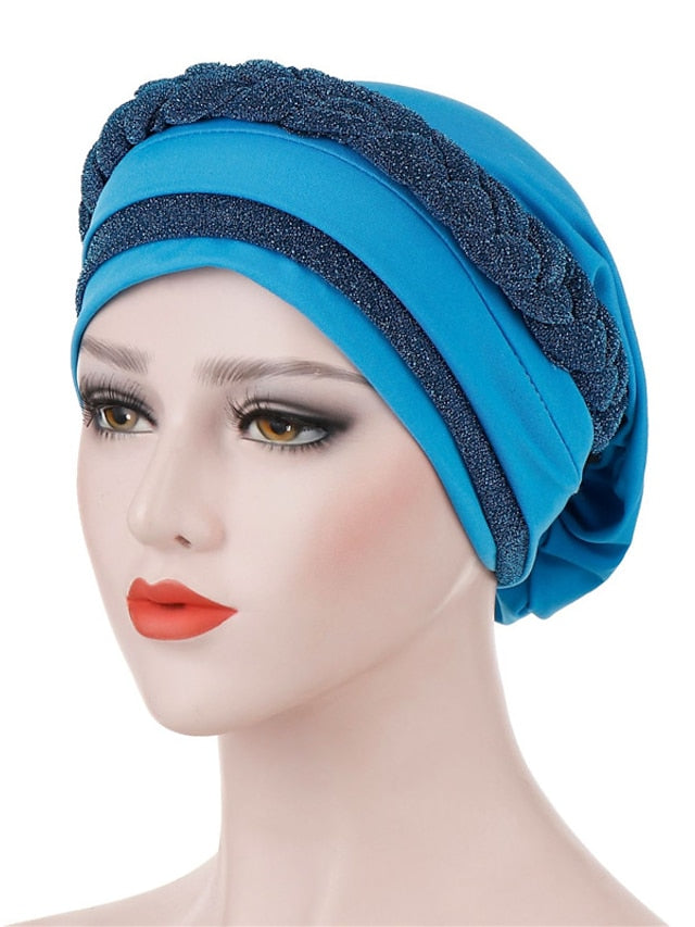 India Muslim Women Hijab Hat Two Color Splicing Cap Braid Turban Headscarf Islamic Head Wrap Lady Beanie Bonnet Hair Loss Cover for Women