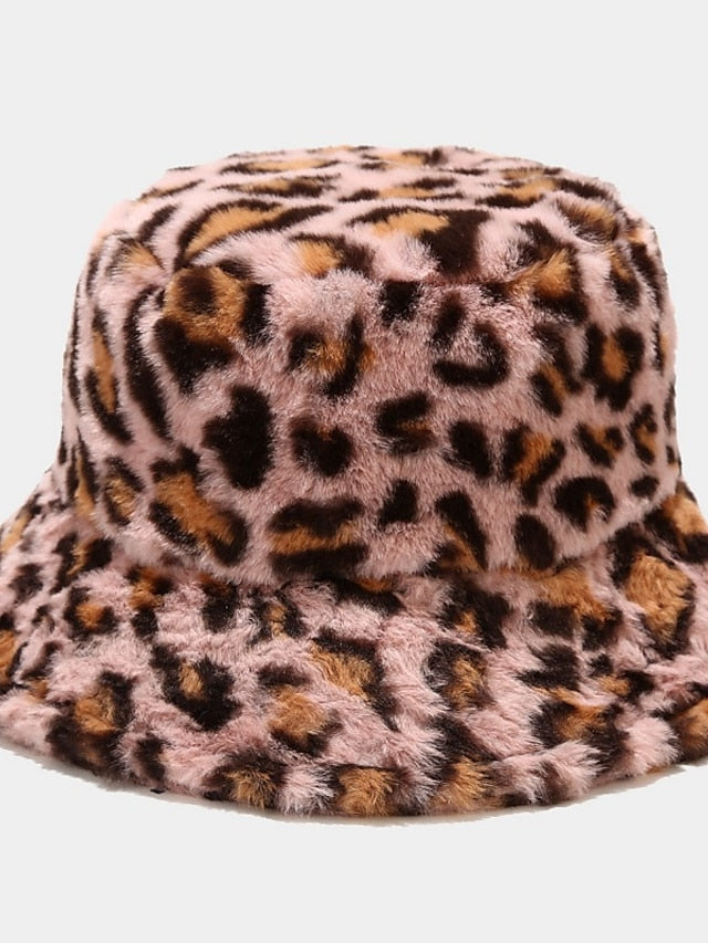 New Winter Bucket Hats Fluffy Fur Men Women Panama Hat Fashion Warm Fisherman Cap Multi Color Leopard Printed Hat for Women