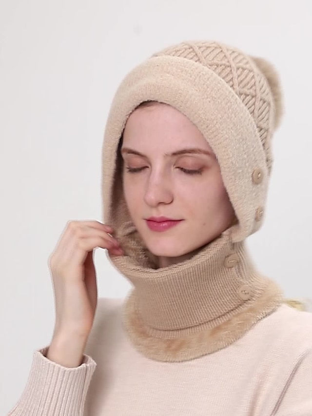 Winter Hats For Women Soft One-Piece Warm Mask Knitted Hat Thickened Lining Warm Beanies Female Cycling Cap for Women