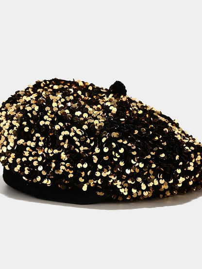 Popular Sequins Painter Hat Female Korean Version Trendy Beret Pub Party British Retro Octagonal Hat for Women