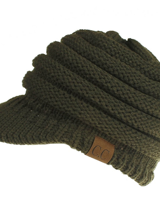 Hat Baseball Cap Black Army Green Light Gray Outdoor Street Dailywear Knitted Pure Color Windproof Comfort Warm for Women
