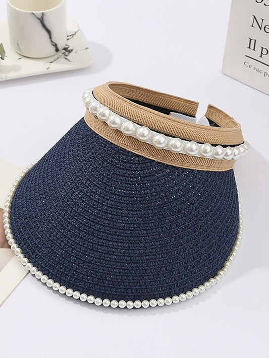 Hat Straw Hat Sun Hat Black Pink Khaki Outdoor Street Dailywear Beaded Pure Color Portable Sun Protection Comfort for Women