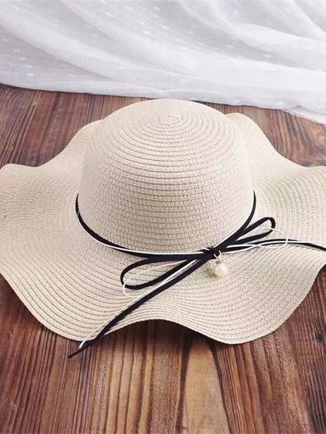 Beige Color New Simple Foldable Wide Brim Floppy Girls Straw Hat Sun Hat Beach Women Summer Hat UV Protect Travel Cap Lady Cap Female for Women