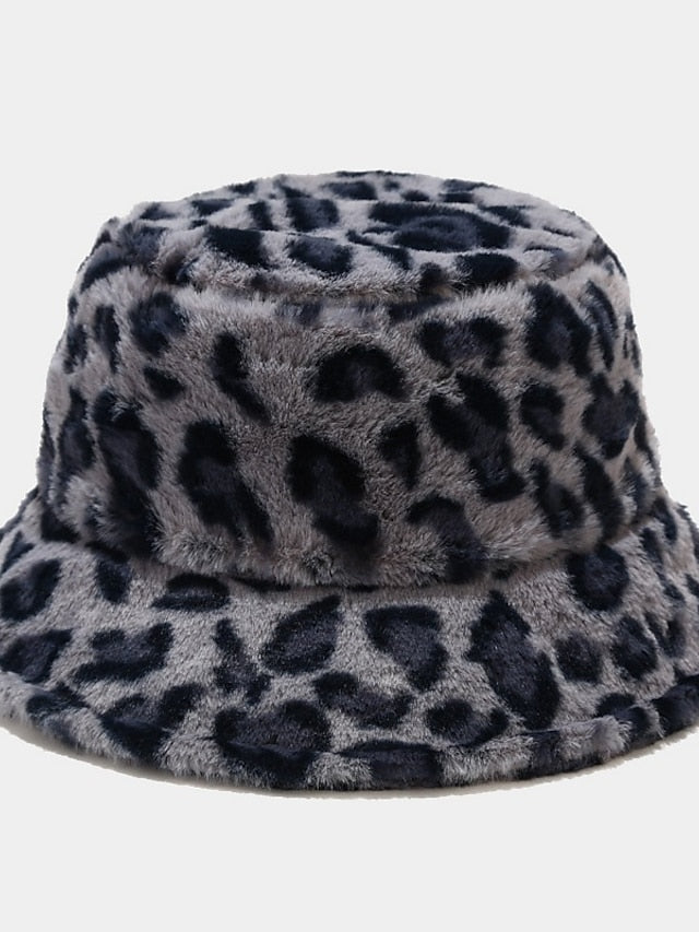 New Winter Bucket Hats Fluffy Fur Men Women Panama Hat Fashion Warm Fisherman Cap Multi Color Leopard Printed Hat for Women