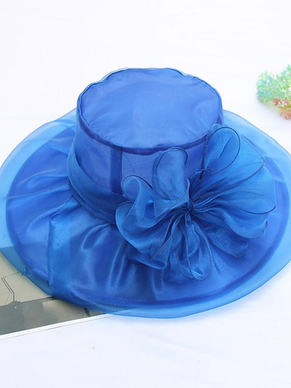 Hat Fedora Hat Black Blue Purple Wedding Party Outdoor Floral Tulle Flower Portable Comfort Breathable for Women