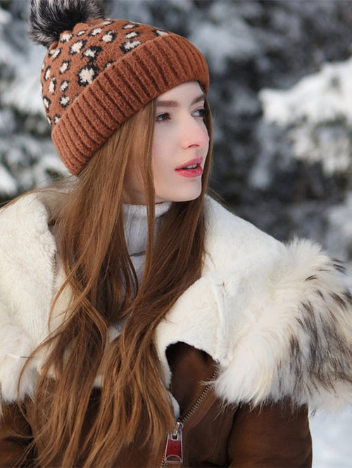 Hat Beanie / Slouchy Black Pink Light Gray Outdoor Home Daily Knit Leopard Portable Windproof Comfort for Women