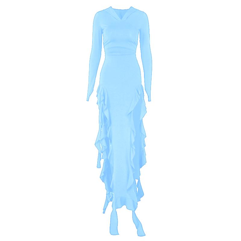 Long sleeve hoodie gloves ruffle maxi dress  | Festival Outfits Women