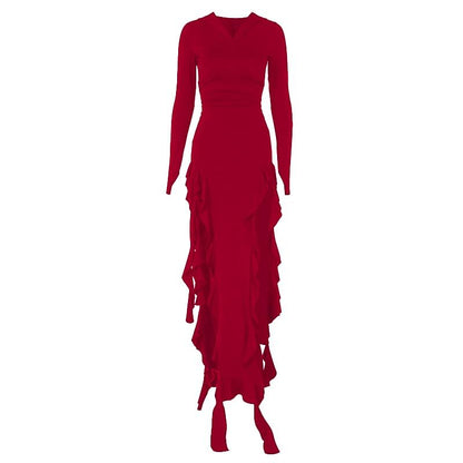 Long sleeve hoodie gloves ruffle maxi dress  | Festival Outfits Women