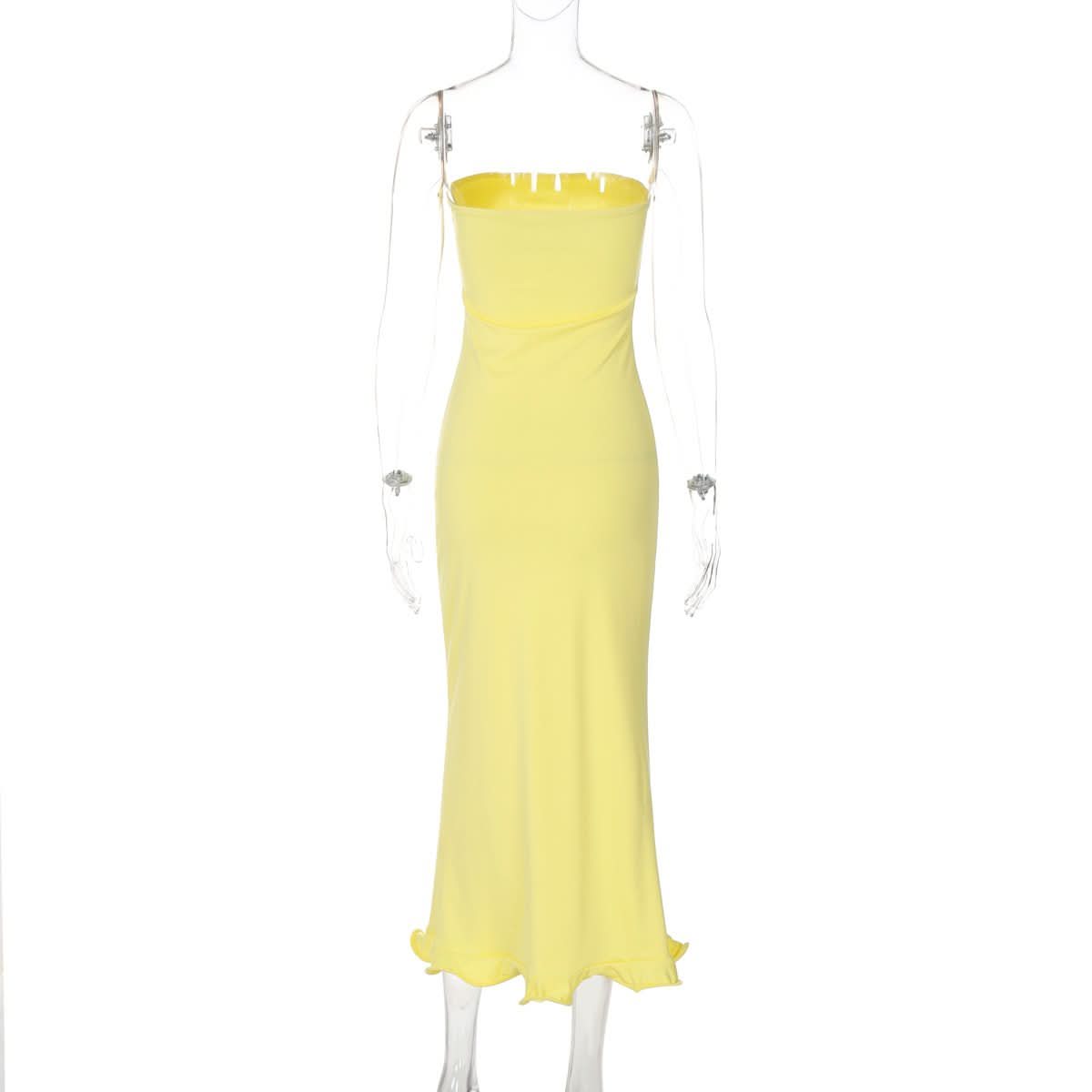 Backless solid ruffle tube maxi dress  | Festival Outfits Women