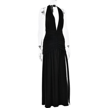 Halter deep v neck backless high slit maxi dress  | Festival Outfits Women