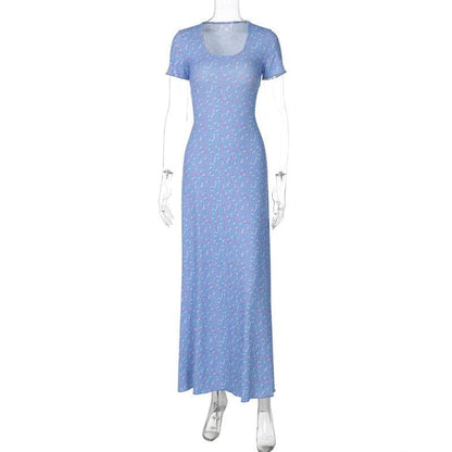 U neck flower print lace up maxi dress  | Festival Outfits Women