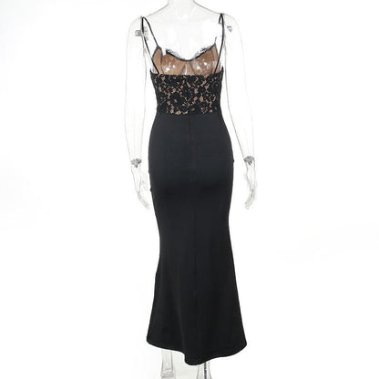 Lace patchwork v neck backless cami maxi dress  | Festival Outfits Women