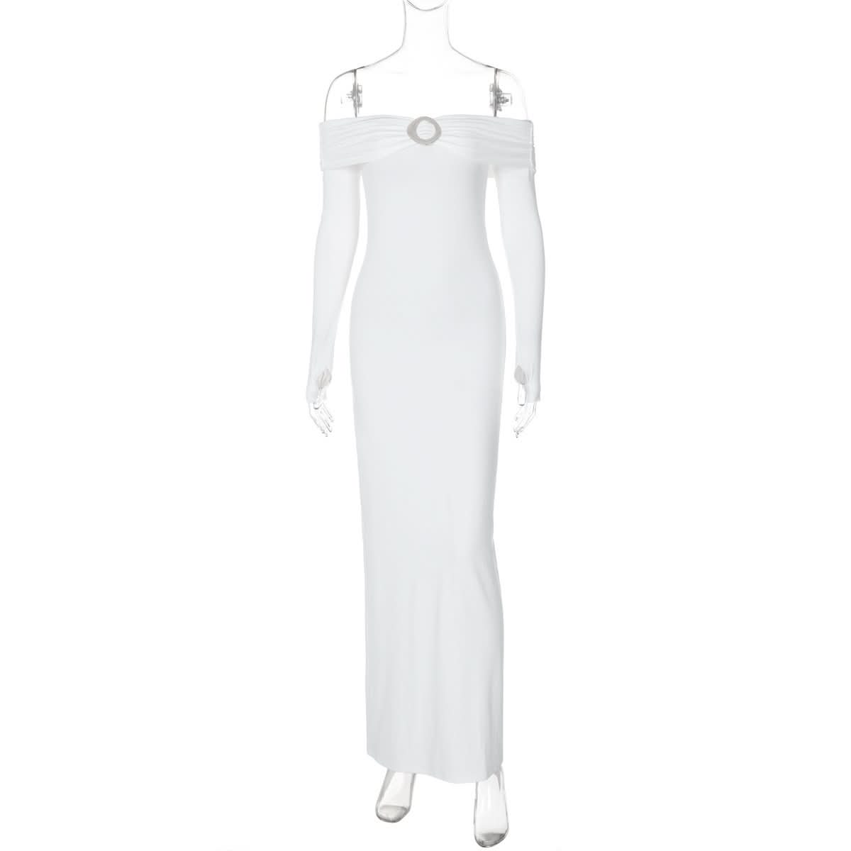 Off shoulder long sleeve slit o ring maxi dress  | Festival Outfits Women