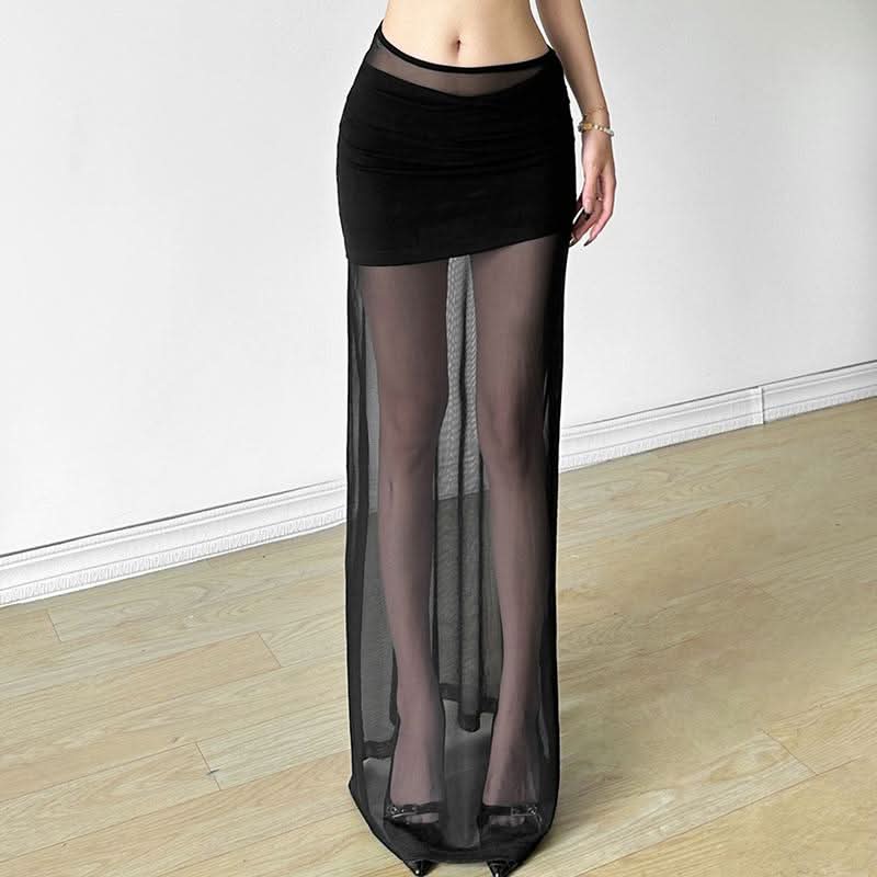 Ruched mesh solid maxi dress  | Festival Outfits Women