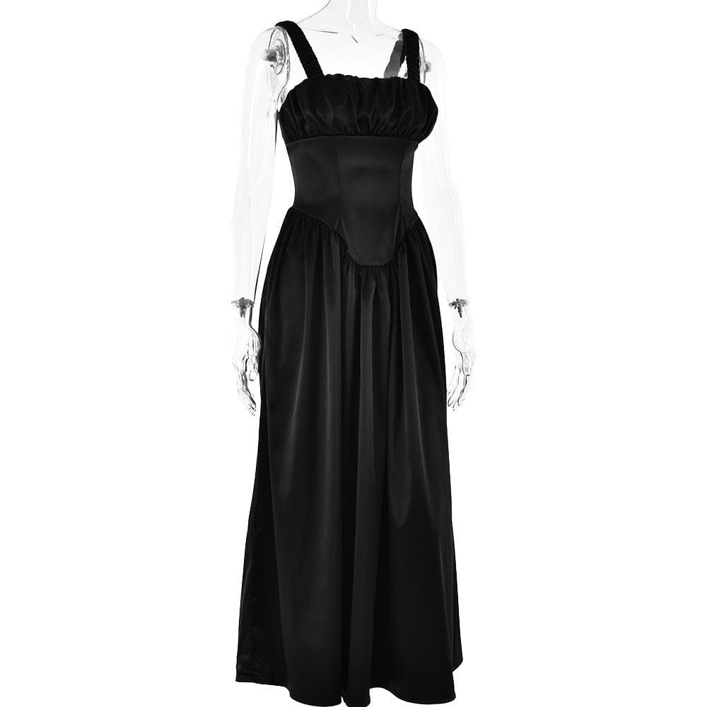 Ruched corset zip-up satin cami maxi dress  | Festival Outfits Women