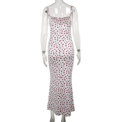 Bowknot ribbon stitch flower print polka dot cami maxi dress  | Festival Outfits Women