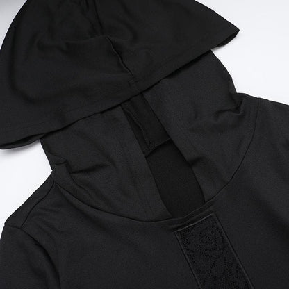 Long sleeve hoodie lace hem cross pattern maxi dress  | Festival Outfits Women