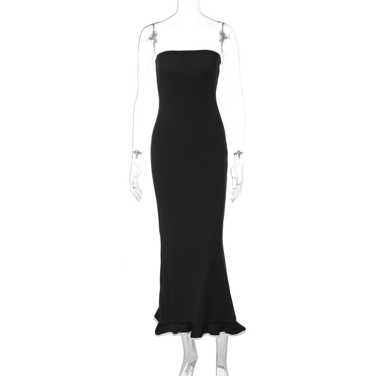 Backless solid ruffle tube maxi dress  | Festival Outfits Women