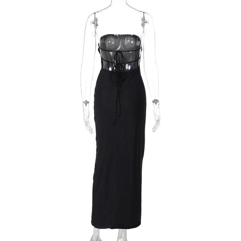 Flower print knotted backless tube maxi dress  | Festival Outfits Women