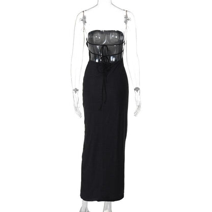 Flower print knotted backless tube maxi dress  | Festival Outfits Women