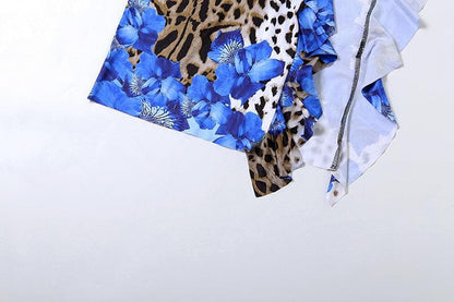 Leopard print contrast ruffle high slit tube maxi dress  | Festival Outfits Women