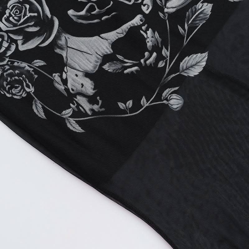 U neck skull print mesh backless cami maxi dress  | Festival Outfits Women