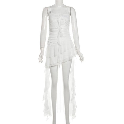 Ruched mesh ruffle sweetheart neck cami maxi dress  | Festival Outfits Women