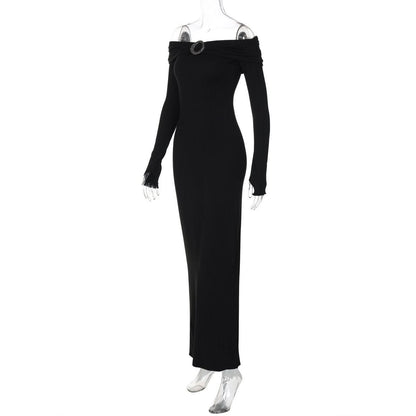 Off shoulder long sleeve slit o ring maxi dress  | Festival Outfits Women