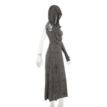 Hoodie ruched ruffle slit maxi dress  | Festival Outfits Women