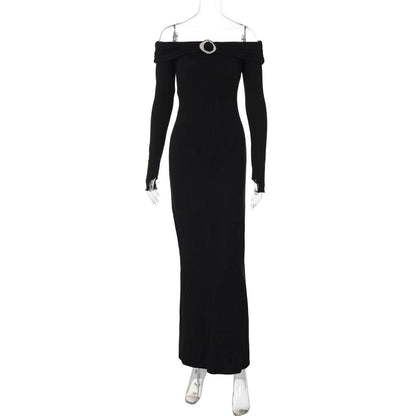 Off shoulder long sleeve slit o ring maxi dress  | Festival Outfits Women