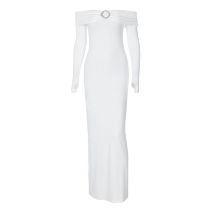 Off shoulder long sleeve slit o ring maxi dress  | Festival Outfits Women